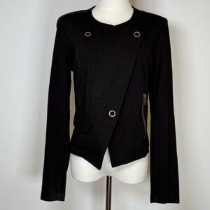 CAbi Asymmetrical Zip Snap Front Jacket Blazer Black Women’s Size Small